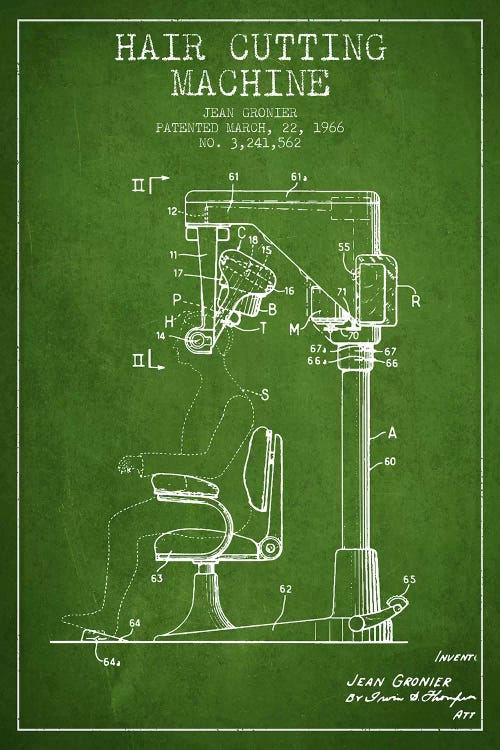 Automatic Heir Cutting Green Patent Blueprint by Aged Pixel wall art