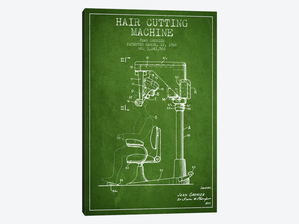 Automatic Heir Cutting Green Patent Blueprint by Aged Pixel 1-piece Canvas Wall Art