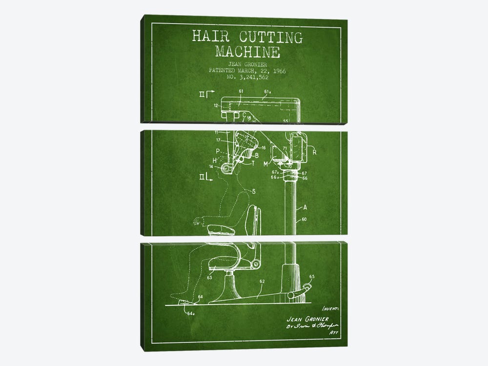 Automatic Heir Cutting Green Patent Blueprint by Aged Pixel 3-piece Canvas Wall Art