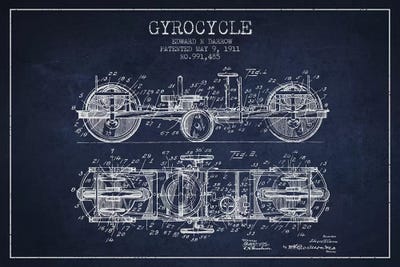 Edward N. Darrow Gyrocycle Patent Sketch (Navy Blue) by Aged Pixel canvas print