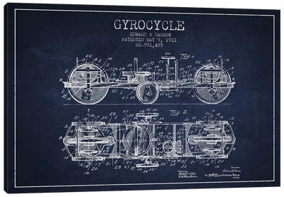 Edward N. Darrow Gyrocycle Patent Sketch (Navy Blue) Canvas Art Print - Bicycle Art