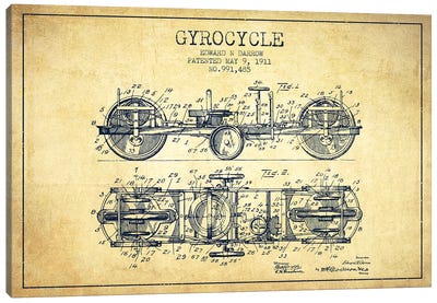 Edward N. Darrow Gyrocycle Patent Sketch (Vintage) Canvas Art Print - Bicycle Art