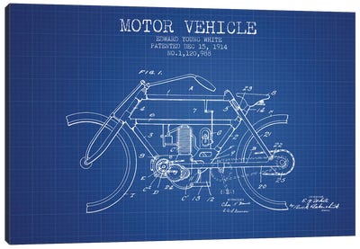 Edward Y. White Motor Vehicle Patent Sketch (Blue Grid) Canvas Art Print - Aged Pixel: Motorcycles