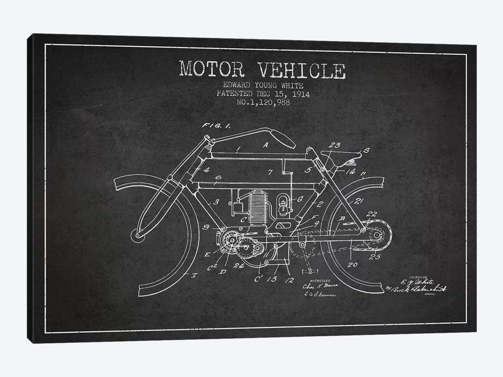 Edward Y. White Motor Vehicle Patent Sketch (Charcoal) by Aged Pixel 1-piece Canvas Print