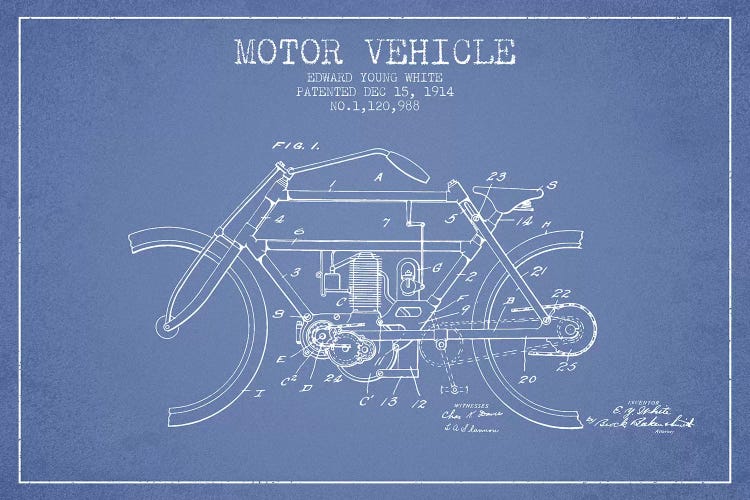 Edward Y. White Motor Vehicle Patent Sketch (Light Blue) by Aged Pixel wall art
