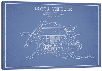 Edward Y. White Motor Vehicle Patent Sketch (Light Blue) Canvas Art Print - Aged Pixel: Motorcycles