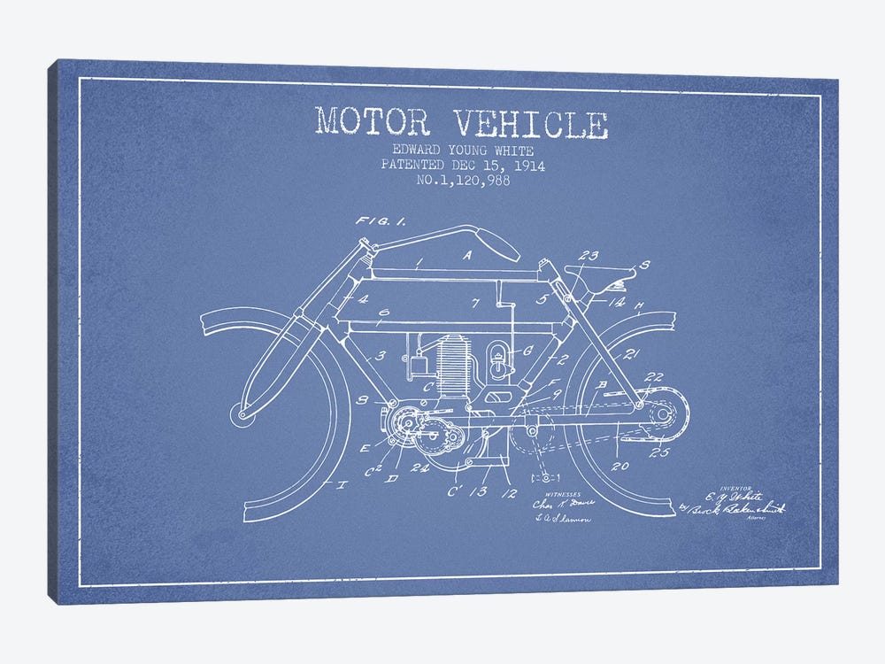 Edward Y. White Motor Vehicle Patent Sketch (Light Blue) by Aged Pixel 1-piece Canvas Artwork