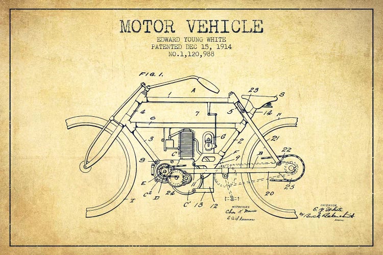 Edward Y. White Motor Vehicle Patent Sketch (Vintage)