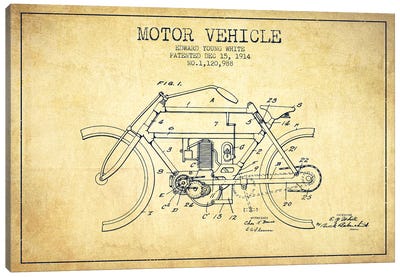 Edward Y. White Motor Vehicle Patent Sketch (Vintage) Canvas Art Print - Aged Pixel: Motorcycles