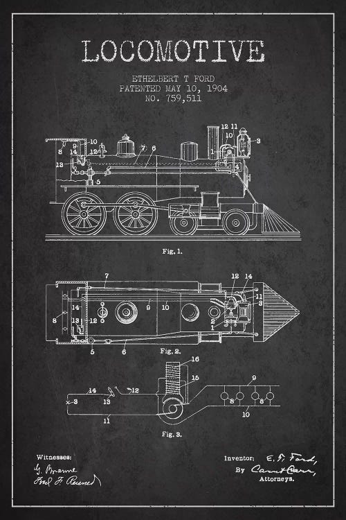 Ethelbert T. Ford Locomotive Pattern Sketch (Charcoal)
