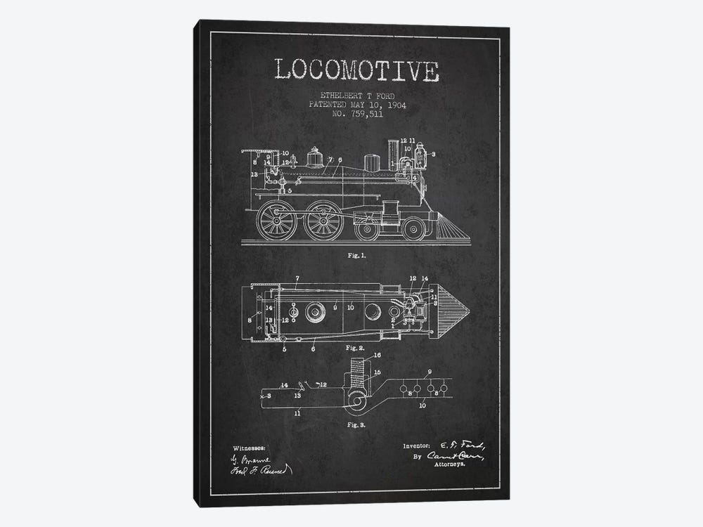 Ethelbert T. Ford Locomotive Pattern Sketch (Charcoal) by Aged Pixel 1-piece Art Print