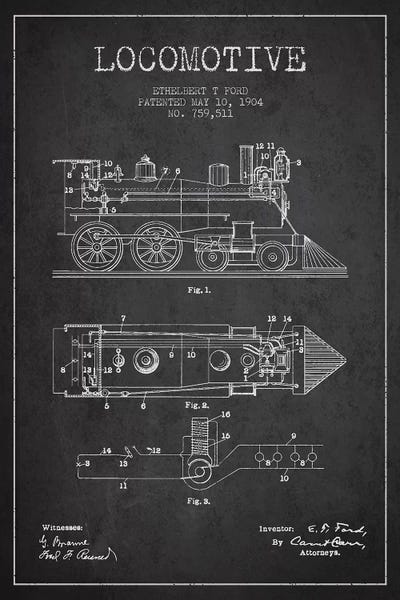Ethelbert T. Ford Locomotive Pattern Sketch (Charcoal)