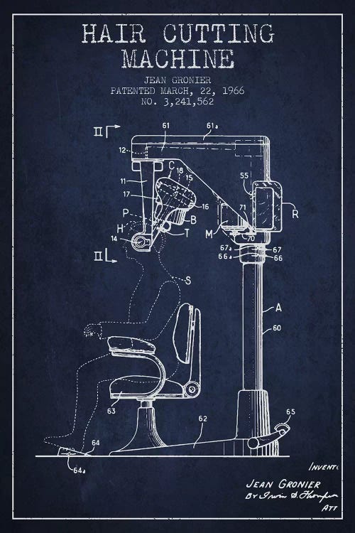 Automatic Heir Cutting Navy Blue Patent Blueprint by Aged Pixel wall art