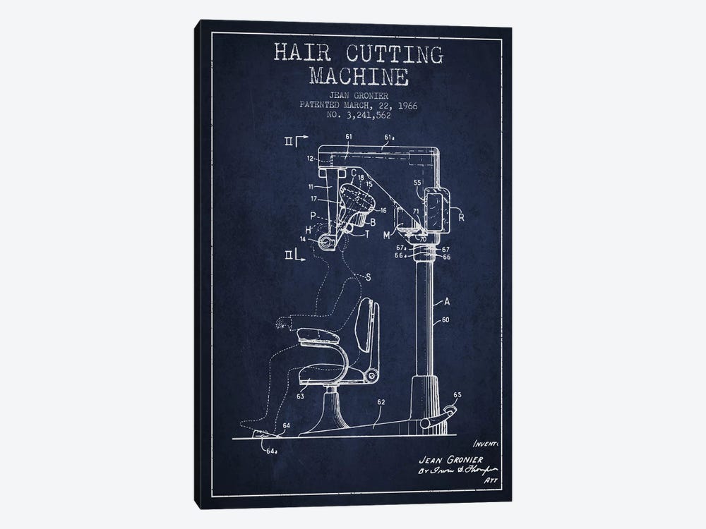 Automatic Heir Cutting Navy Blue Patent Blueprint by Aged Pixel 1-piece Canvas Art Print