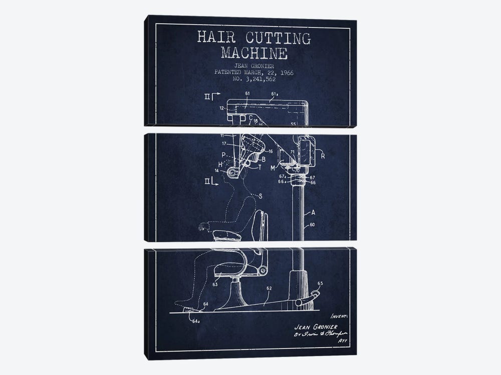 Automatic Heir Cutting Navy Blue Patent Blueprint by Aged Pixel 3-piece Canvas Art Print