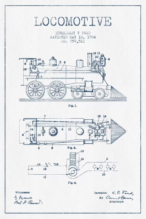 Ethelbert T. Ford Locomotive Pattern Sketch (Ink)