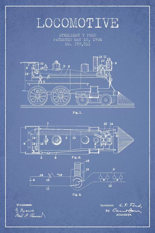 Ethelbert T. Ford Locomotive Pattern Sketch (Light Blue)