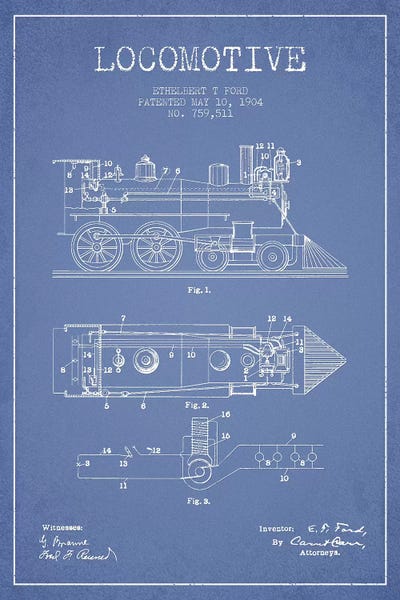Ethelbert T. Ford Locomotive Pattern Sketch (Light Blue)