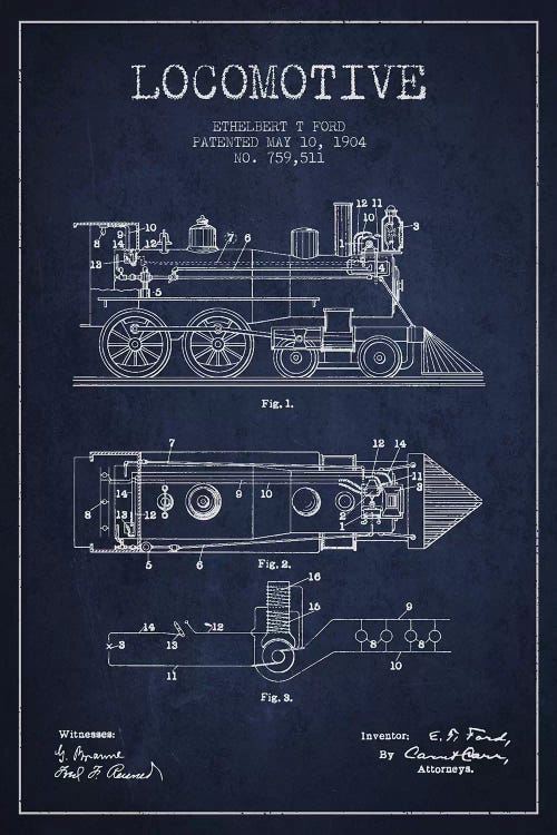 Ethelbert T. Ford Locomotive Pattern Sketch (Navy Blue)