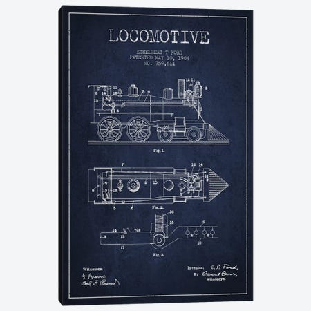 Ethelbert T. Ford Locomotive Pattern Sketch (Navy Blue) Canvas Print #ADP2862} by Aged Pixel Canvas Wall Art