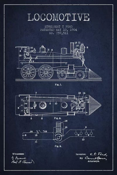 Trains: Ethelbert T. Ford Locomotive Pattern Sketch (Navy Blue) by Aged Pixel