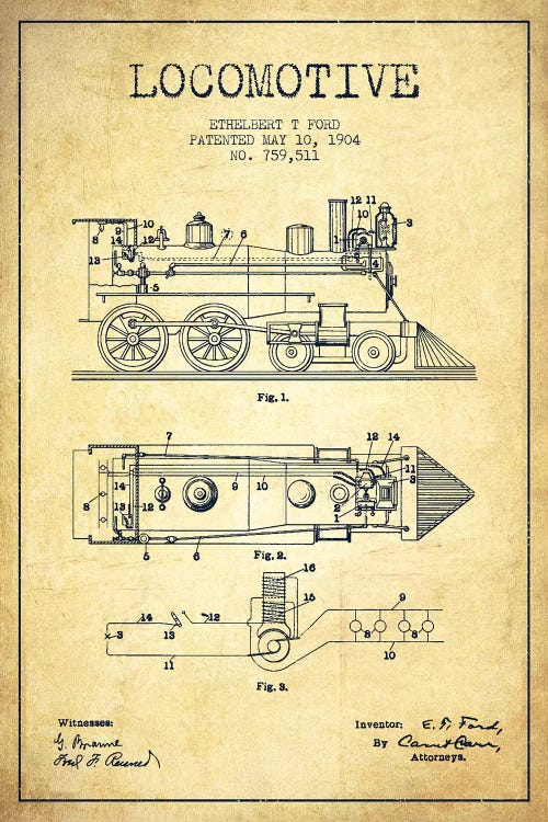 Ethelbert T. Ford Locomotive Pattern Sketch (Vintage)