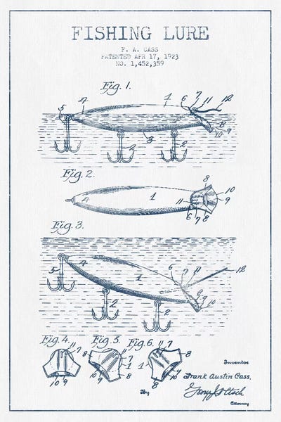 F.A. Cass Fishing Lure Patent Sketch (Ink) by Aged Pixel framed canvas print