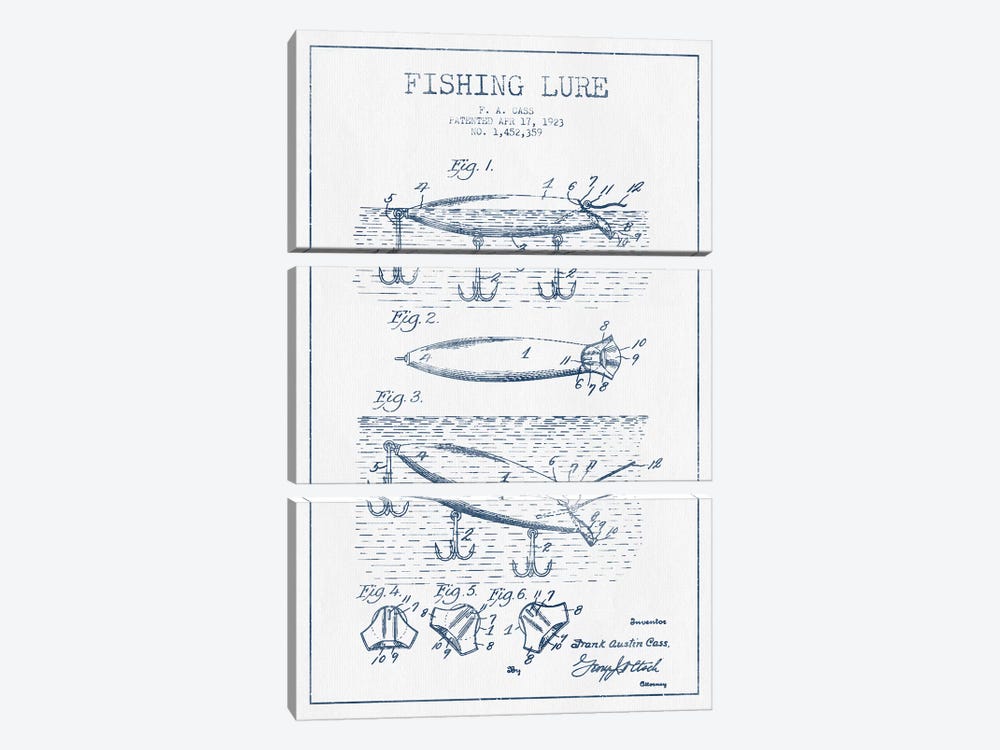 F.A. Cass Fishing Lure Patent Sketch (Ink) by Aged Pixel 3-piece Art Print