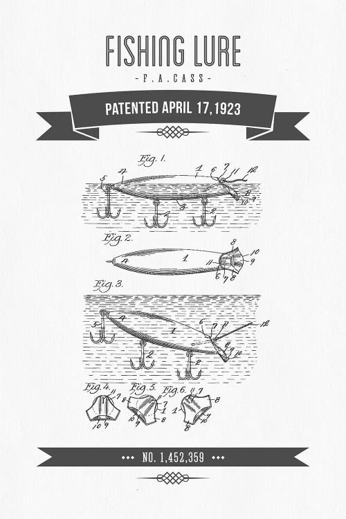 F.A. Cass Fishing Lure Patent Sketch Retro (Charcoal)