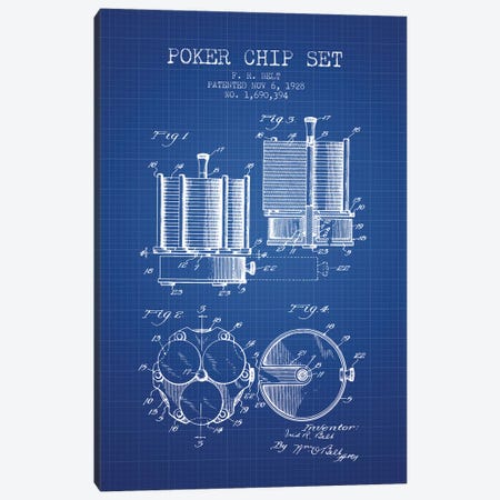 F.R. Belt Poker Chip Set Patent Sketch (Blue Grid) Canvas Print #ADP2868} by Aged Pixel Canvas Art
