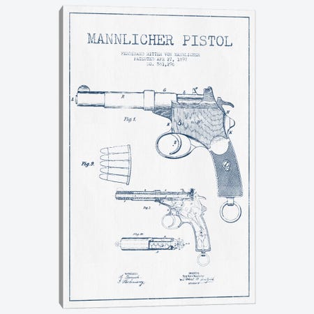 F.R. Von Mannlicher Mannlicher Pistol Patent Sketch (Ink) Canvas Print #ADP2869} by Aged Pixel Canvas Art