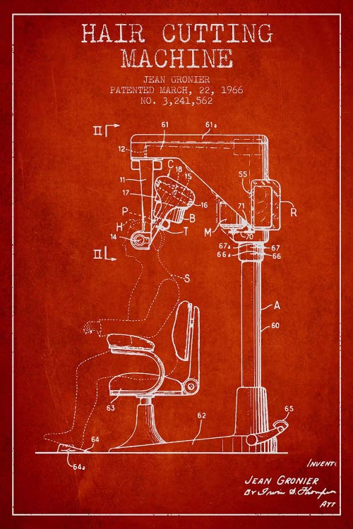 Automatic Heir Cutting Red Patent Blueprint by Aged Pixel wall art