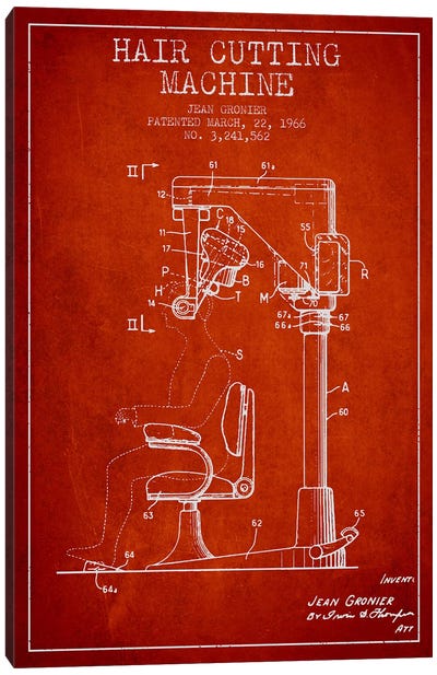 Automatic Heir Cutting Red Patent Blueprint Canvas Art Print - Aged Pixel: Beauty & Personal Care