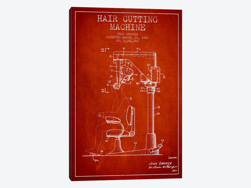 Automatic Heir Cutting Red Patent Blueprint by Aged Pixel 1-piece Canvas Art