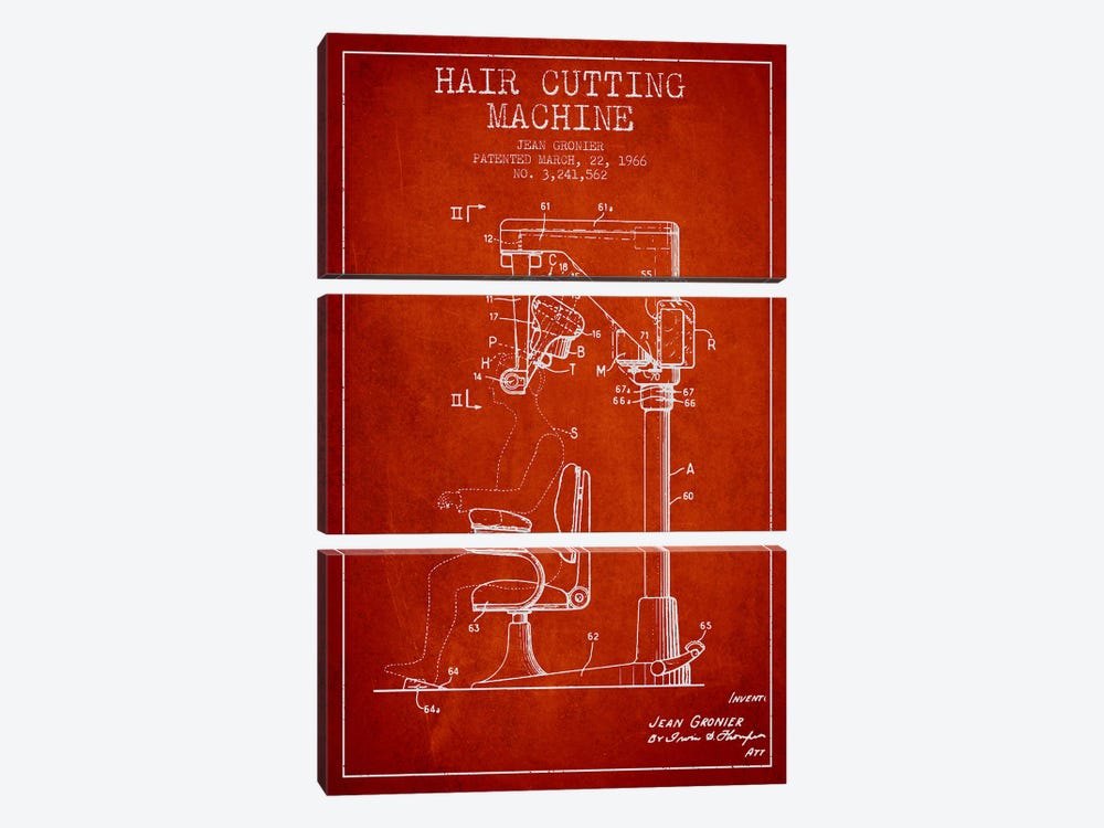 Automatic Heir Cutting Red Patent Blueprint by Aged Pixel 3-piece Canvas Art