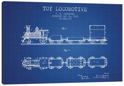F.W. Carpenter Toy Locomotive Patent Sketch (Blue Grid) Canvas Art Print