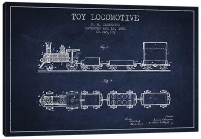 F.W. Carpenter Toy Locomotive Patent Sketch (Navy Blue) Canvas Art Print - Toys