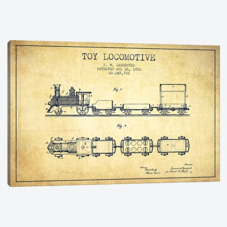 F.W. Carpenter Toy Locomotive Patent Sketch (Vintage) Canvas Print #ADP2874} by Aged Pixel Canvas Art