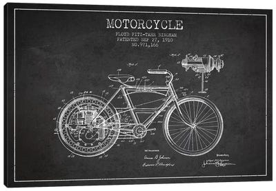 Floyd Bingham Motorcycle Patent Sketch (Charcoal) Canvas Art Print - Motorcycle Blueprints
