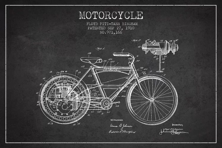 Floyd Bingham Motorcycle Patent Sketch (Charcoal)