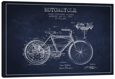 Floyd Bingham Motorcycle Patent Sketch (Navy Blue) Canvas Art Print - Aged Pixel: Motorcycles