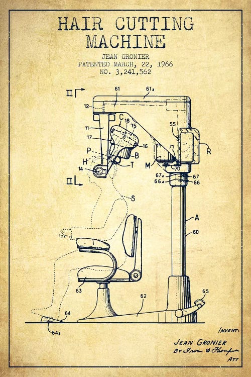 Automatic Heir Cutting Vintage Patent Blueprint
