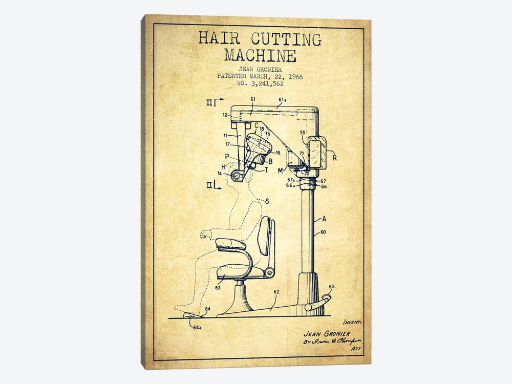 Automatic Heir Cutting Vintage Patent Blueprint by Aged Pixel 1-piece Art Print