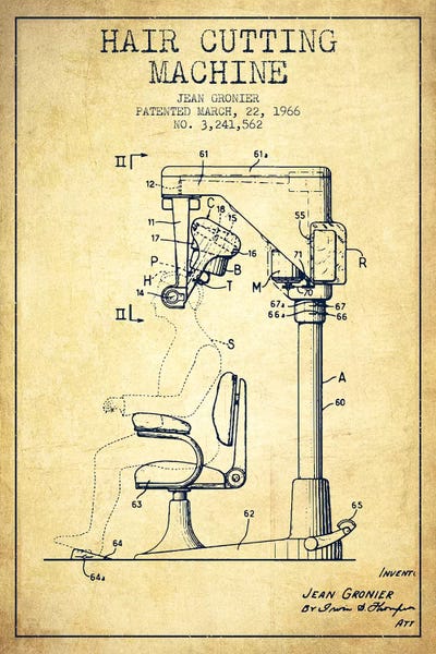 Automatic Heir Cutting Vintage Patent Blueprint