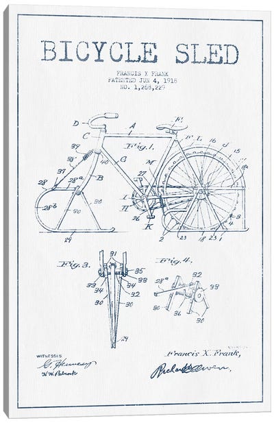 Francis X. Frank Bicycle Sled Patent Sketch (Ink) Canvas Art Print - Bicycle Art