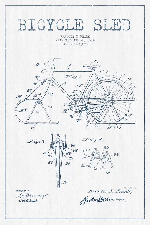 Francis X. Frank Bicycle Sled Patent Sketch (Ink)