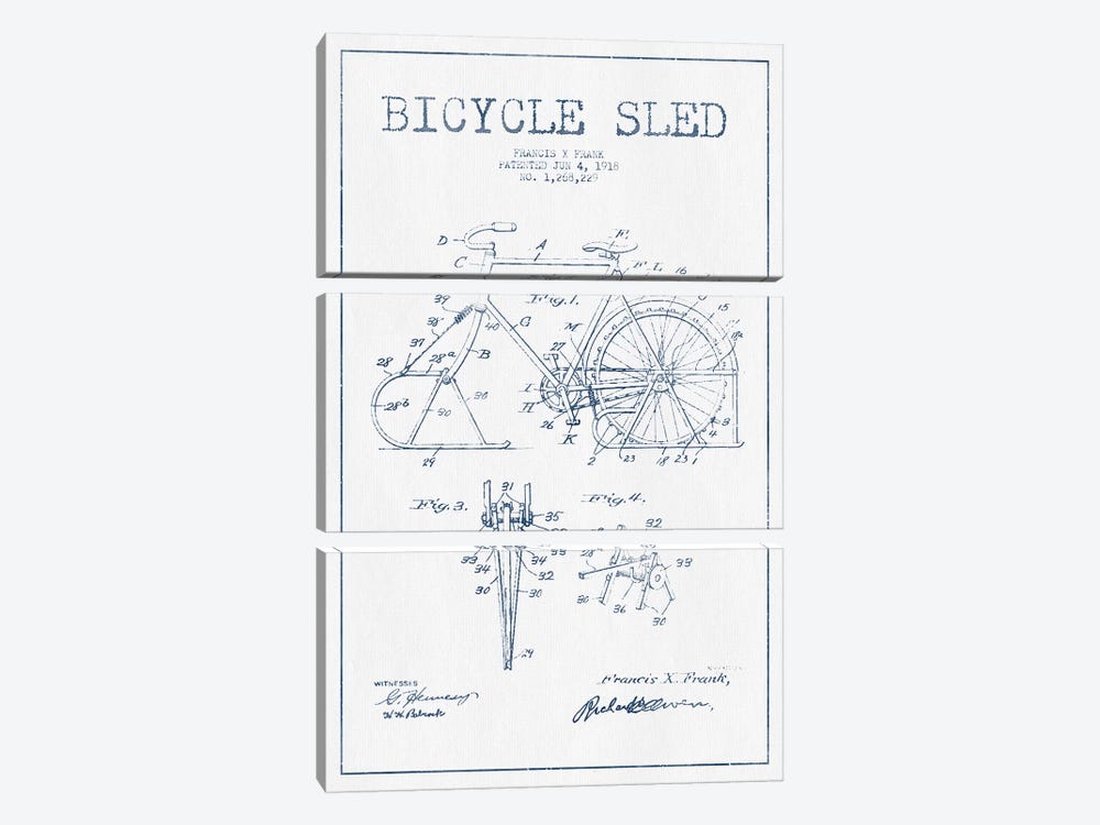 Francis X. Frank Bicycle Sled Patent Sketch (Ink) by Aged Pixel 3-piece Art Print