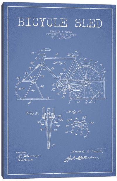 Francis X. Frank Bicycle Sled Patent Sketch (Light Blue) Canvas Art Print - Bicycle Art
