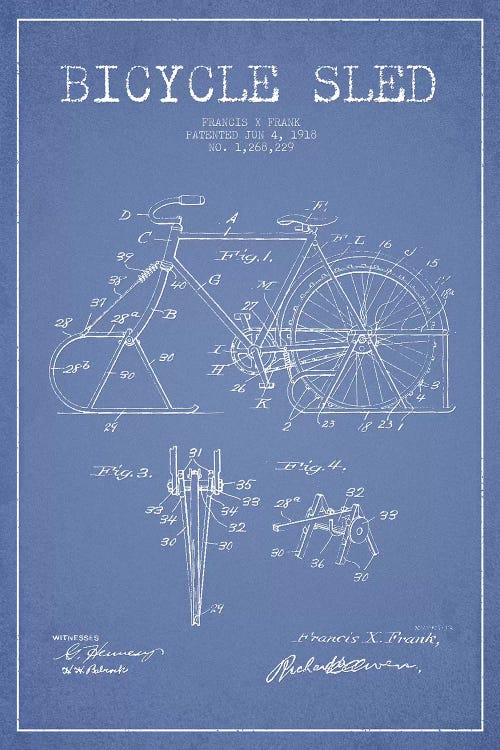 Francis X. Frank Bicycle Sled Patent Sketch (Light Blue)