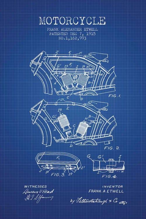 Frank A. Etwell Motorcycle Patent Sketch (Blue Grid)